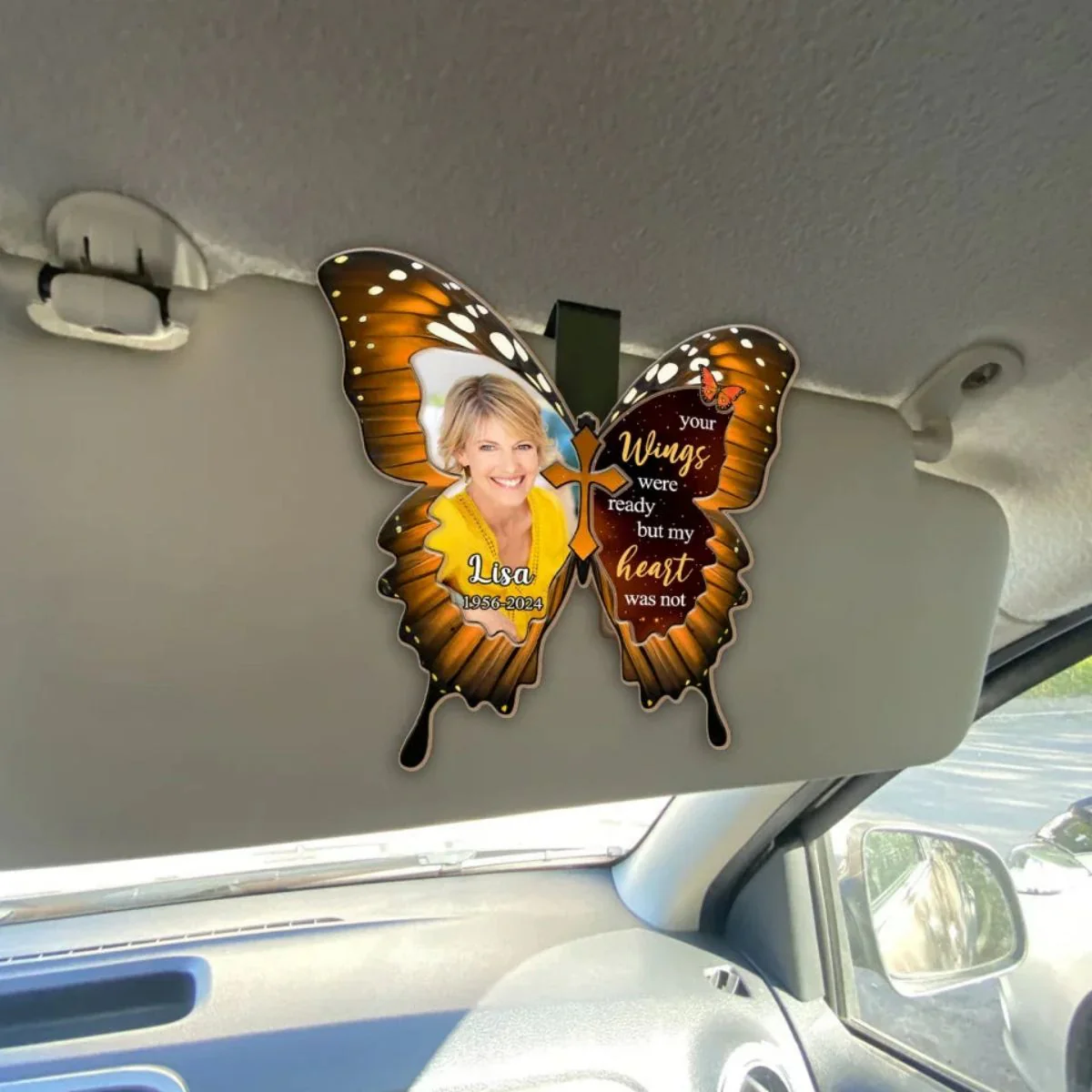 Your Wings Were Ready But My Heart Was Not - Personalized Memorial Car Visor Clip - Image 4