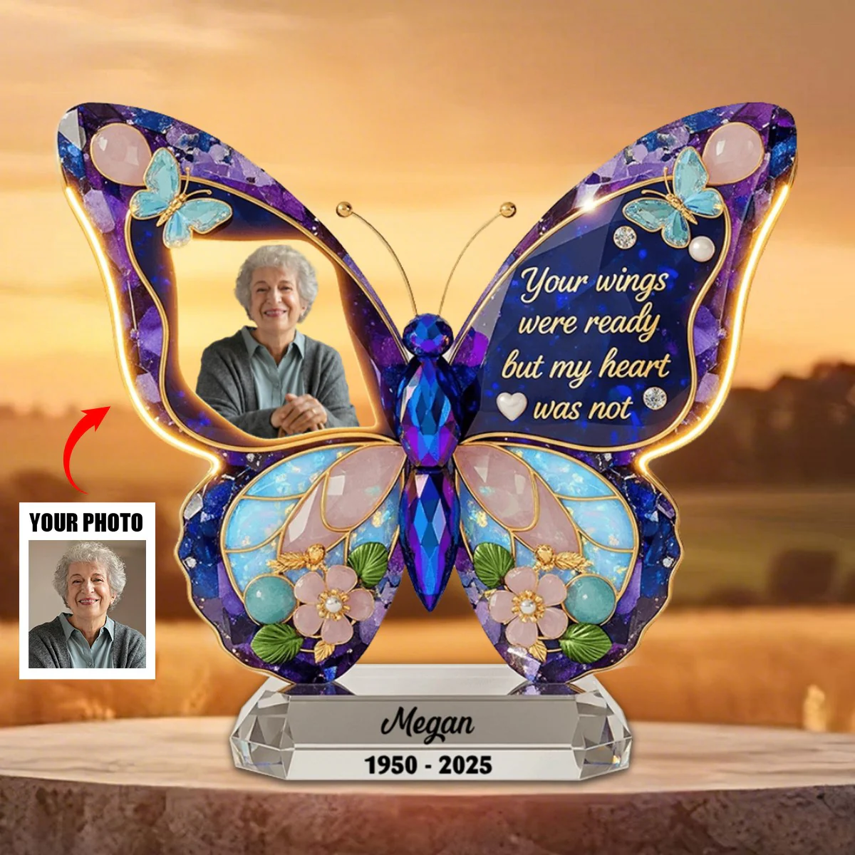 Your Wings Were Ready But My Heart Was Not - Personalized Memorial Custom Butterfly Shape Acrylic Plaque - Image 3