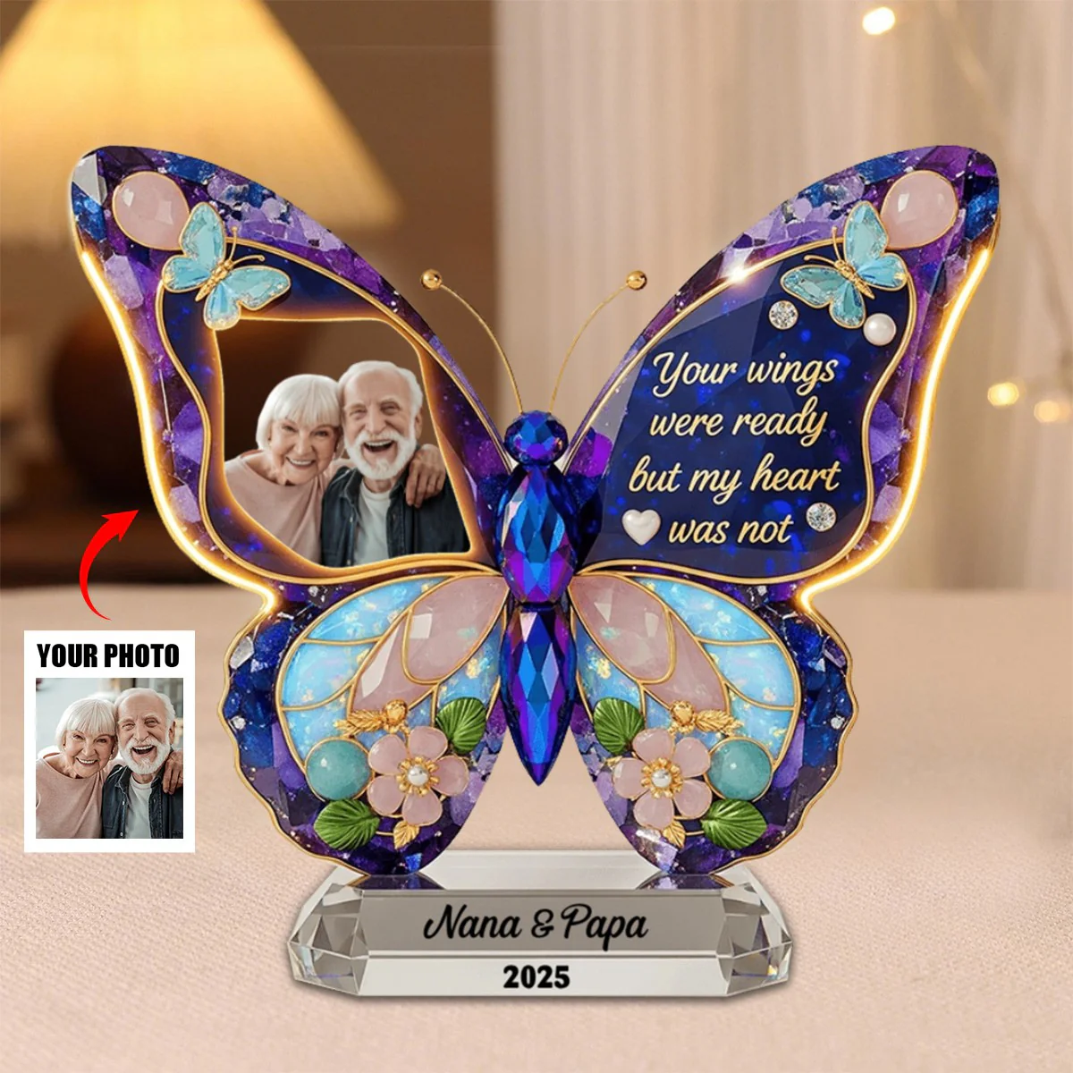 Your Wings Were Ready But My Heart Was Not - Personalized Memorial Custom Butterfly Shape Acrylic Plaque - Image 4