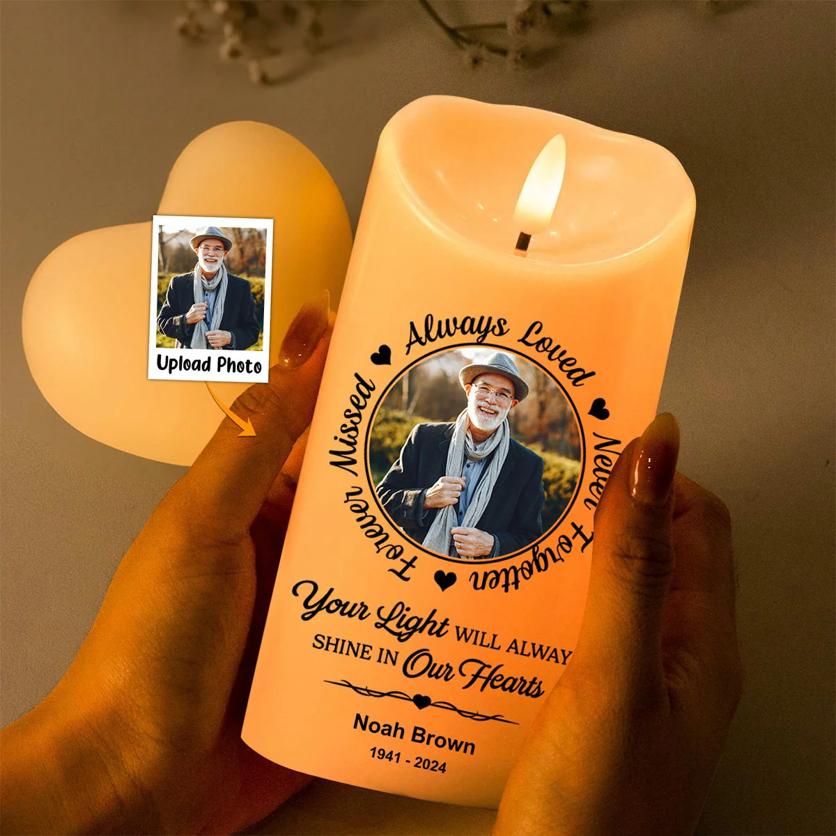 Your Wings Were Ready But Our Hearts Were Not - Personalized Memorial Photo LED Candle - Image 3