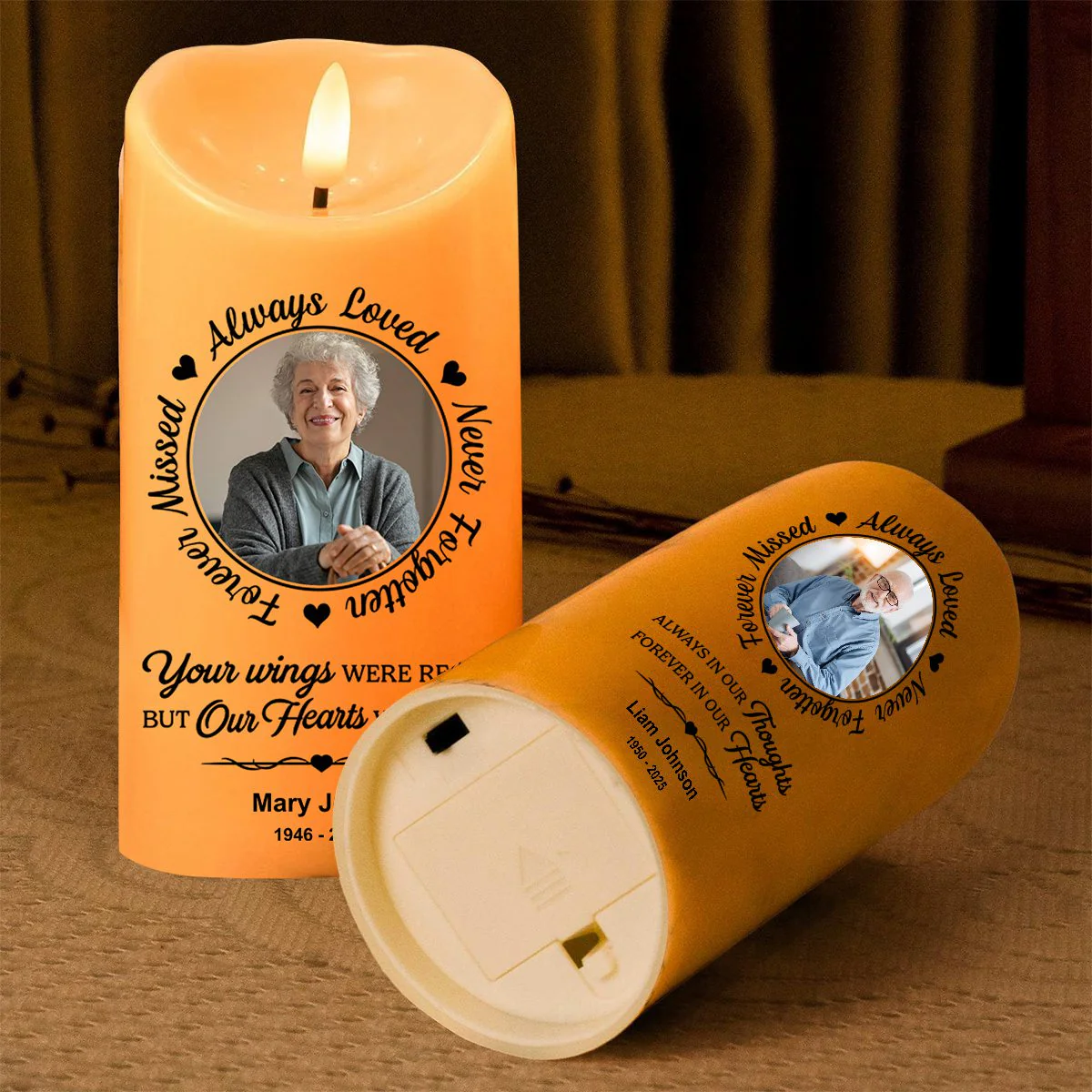 Your Wings Were Ready But Our Hearts Were Not - Personalized Memorial Photo LED Candle - Image 4