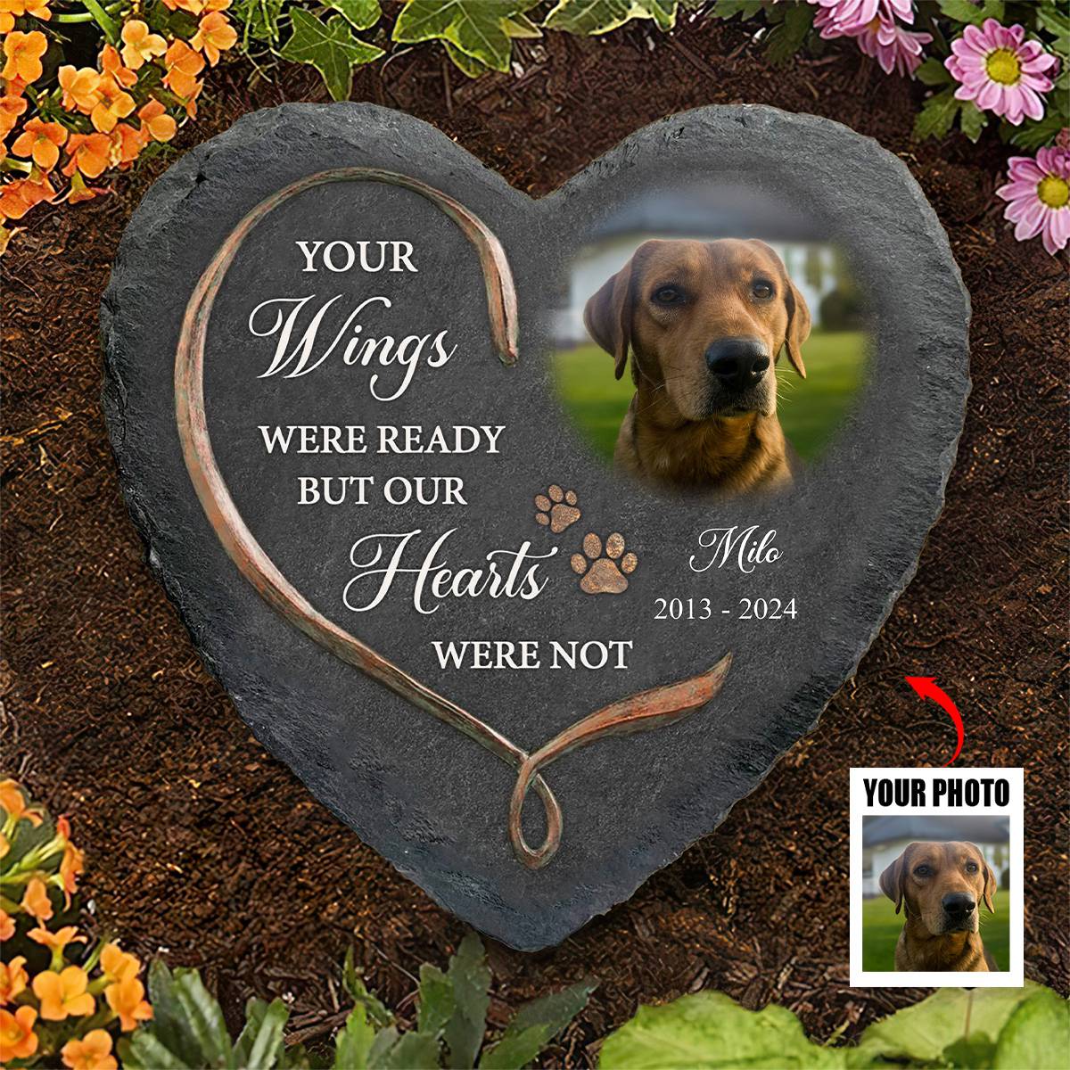 Your Wings Were Ready - Paw And Angel Wings Personalized Pet Memorial Stone - Image 3